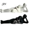 Modern Abstract Art Decor 3D Printed Man Lying on Dog Statue, Minimalist Human Pet Desktop Ornaments for Owners Figurine, Matte Black Sculpture