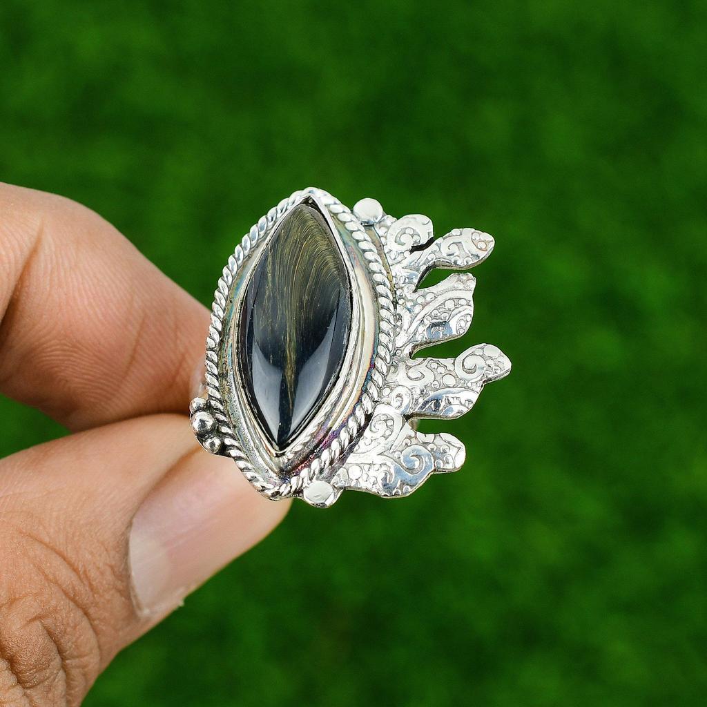 Wedding Gift For Her 925 Silver Natural Pietersite Promise Adjustable Ring