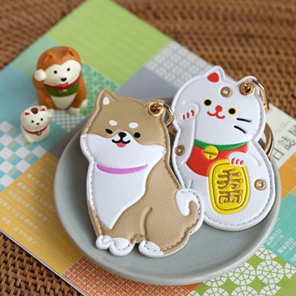 Dog Siamese Cat Keychain Meow Shiba Inu Card Cover Creative Fortune Cat Pendant Couple