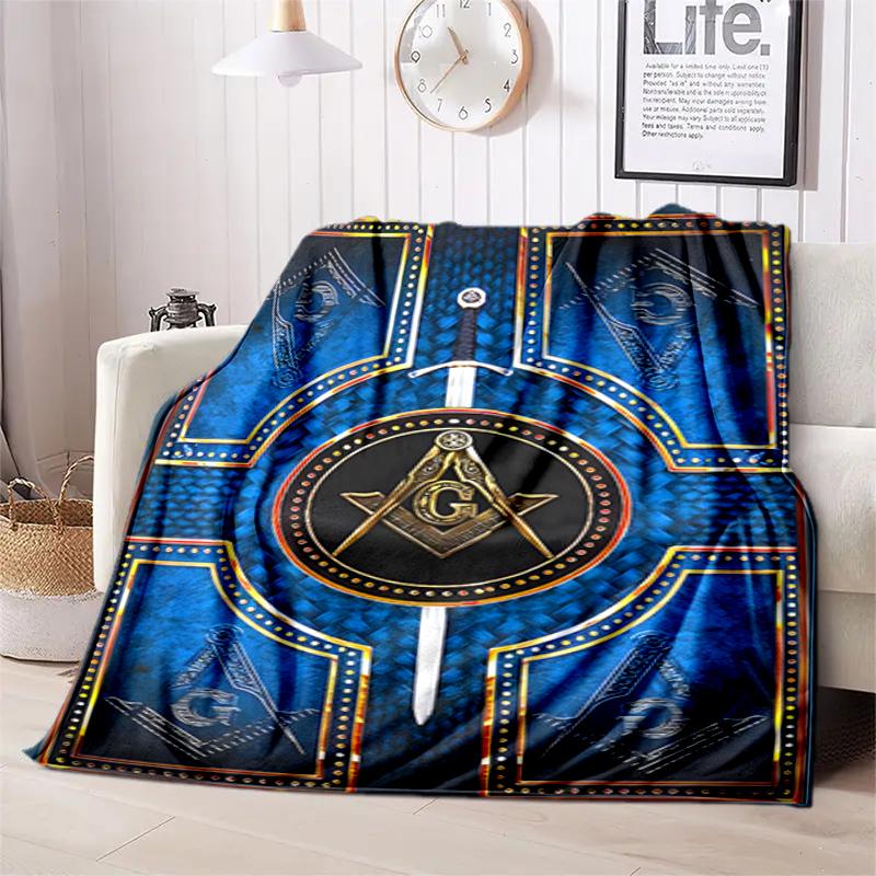 1PC Freemasonry theme printed blanket, all season lightweight home office outdoor nap multifunctional blanket A7