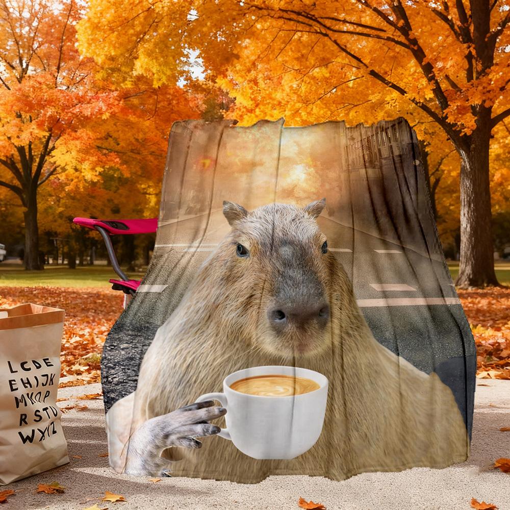 Capybara Coffee Outdoor Flannel Blankets, Outdoor Travel, Home Blankets, Fan Gifts,Suitable for All Seasons, Christmas Gifts. R1127015