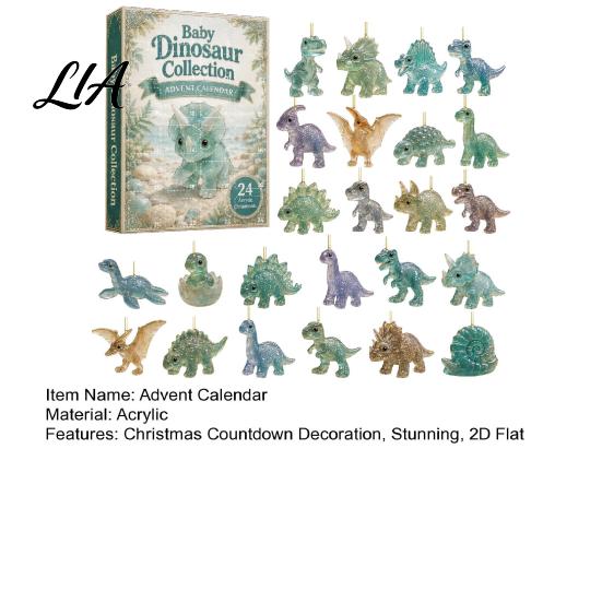 Retro Forest Gift Box 24 Days Dinosaur Christmas Advent Calendar 2026, Cute Faux Crystal Ornament Countdown Themed Toys Calendar, 2D Acrylic Pendants