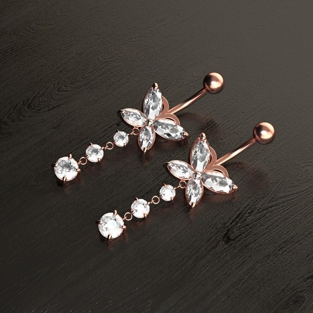 Personality Stainless Steel Zircon Navel Ring Butterfly Rhinestone Body Piercing Jewelry Piercing Copper Belly Button Ring Girl
