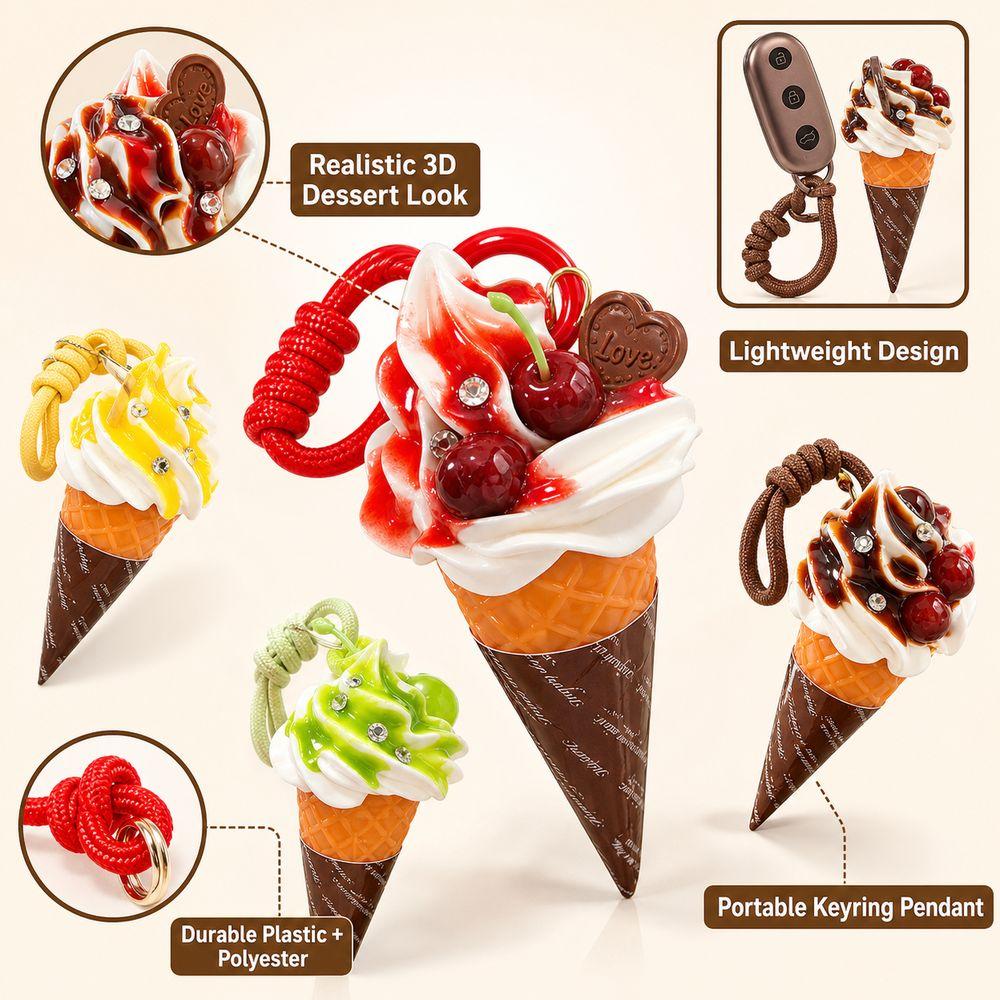 Cute Cartoon Ice Cream Keychain Food Shaped Backpack Pendant New Dessert Keychain Party