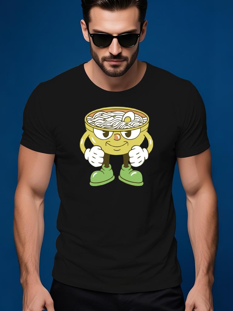 Cartoon Noodle Character Graphic Summer Casual Tshirt - N...