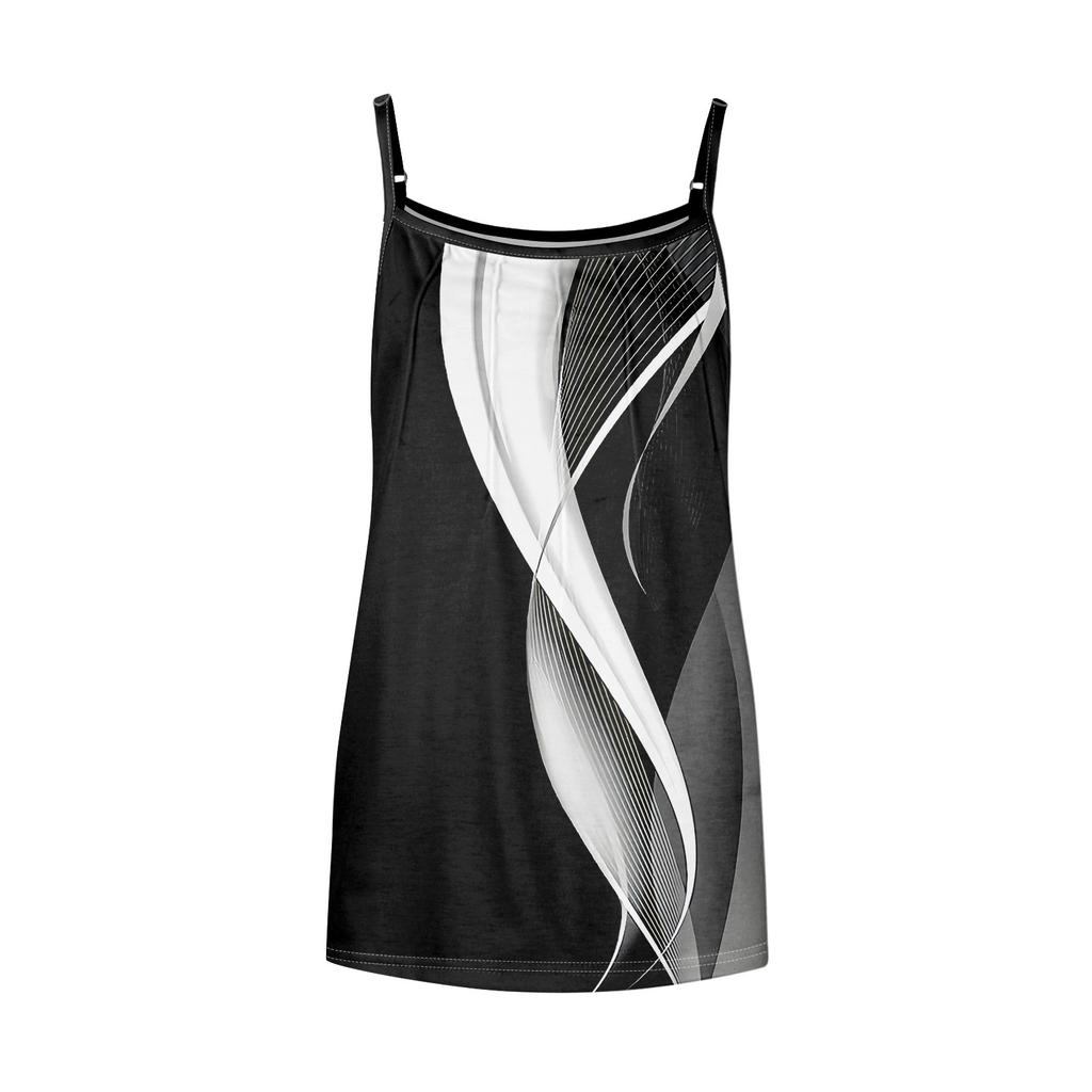 Womens Summer Tank Tops Pleated O Neck Printing Casual Top Tank Tops For Women Loose Fit Sleeveless Shirts