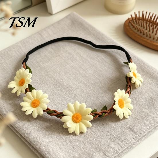 Summer Hair Wreath for Photoshoot Sunflower/Daisy Headband Women Girls, Flower Headpiece, Adjustable Elastic Daisy Children Silk Crown Beach