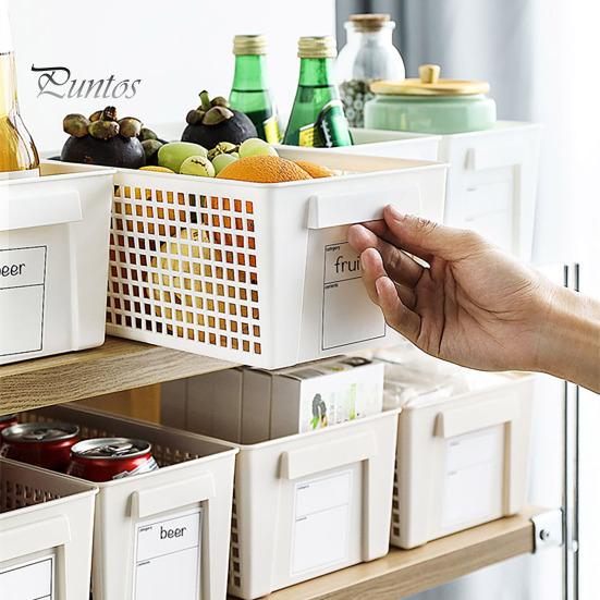 Пластиковая корзина для хранения с этикеткой, многоцелевая корзина для хранения с нескользящей ручкой, вентилируемая, легко моющаяся корзина для хранения косметических канцелярских принадлежностей