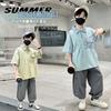 Boys' Summer Short Sleeve Set 2026 New Summer Clothing Medium and Large Children's Summer Polo Shirt Two Piece Set