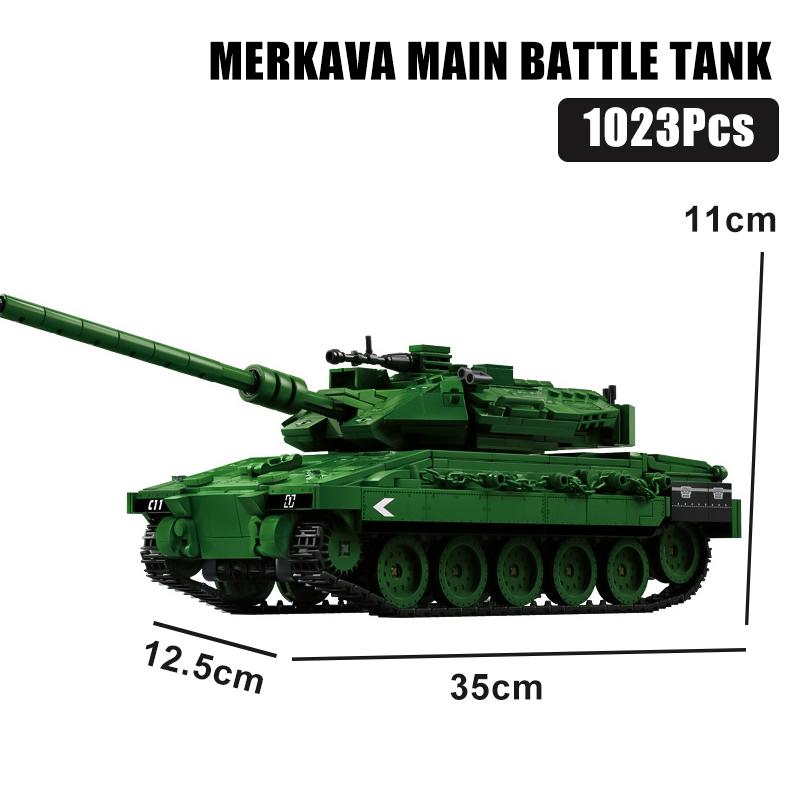 Military WW2 Leopard 2A7 Heavy Tank Building Blocks Technical Merkava Main Battle Tank Army Weapons Bricks Toy For Children Gift