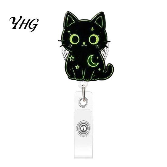 Halloween Badge Clip Black Cat Pumpkin Reel, Retractable with 360 Degree Rotating Clip, Id Card Acrylic Decorative Reel for ID Holder And Nurse