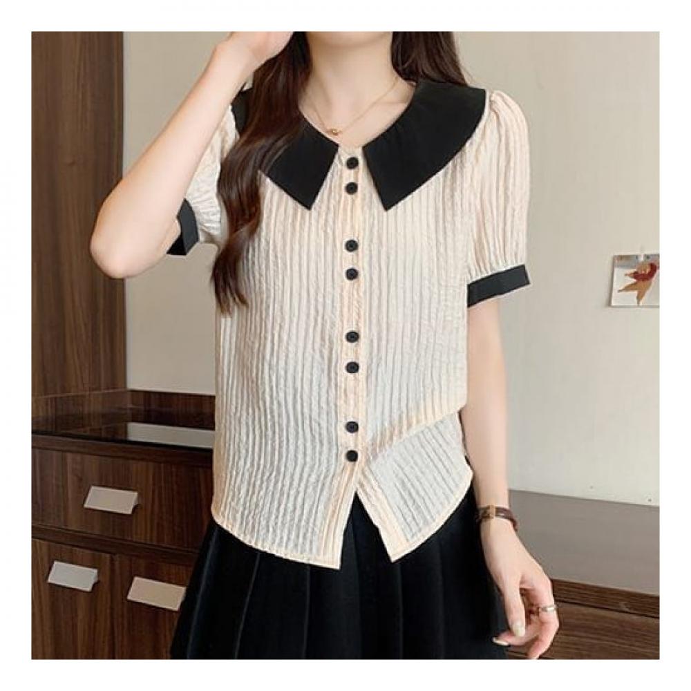 Navava Women Lovely Shirring Collar Short Sleeve Blouse Shirt Nb2224