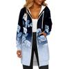 Women's Fashionable Printed  Long Sleeved Drawstring Hooded Zipper Pocket Long Casual Sweatshirt Jacket