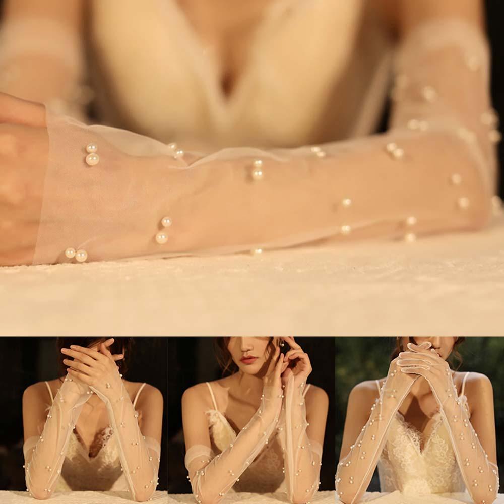 Вечеринка Жемчужной Свадьбы Шифоновые Перчатки С Длинными Пальцами Свадебные Перчатки Свадебные Аксессуары Перчатки Без Пальцев