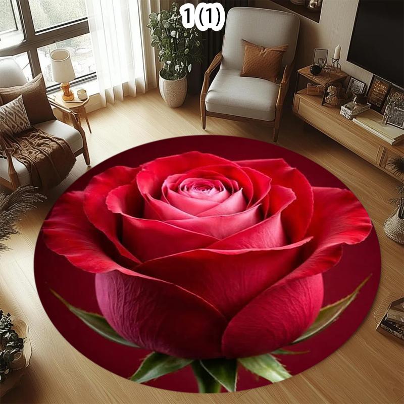 2D Rose Floor Mat Non-slip Blanket Inches Quick Dry Flower Carpet for Living Room Bedroom Living Room Decoration Area Rug