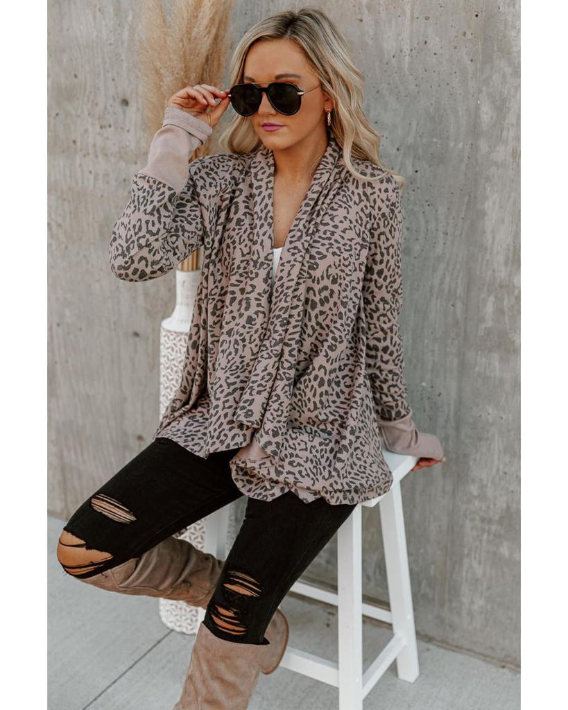Azura Exchange Кардиган с открытым передом и леопардовым принтом
