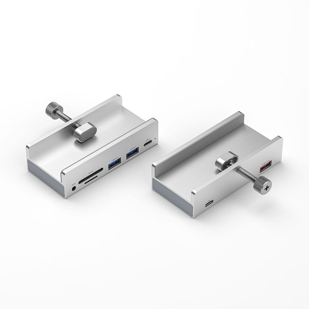 USB C HUB Docking Station Mount on Desk Computer 3.5mm AUX Type C Cable Micro SD Card Reader Disk Data Transfer Charge Dock