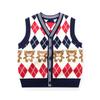 Свитер-жилет для мальчиков и девочек, униформа без рукавов с v-образным вырезом и рисунком медведя, вязаная клетчатая детская одежда