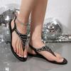 Fashion Bohemia Silver Decoration Nude Sandals Women 2025 Summer Round Toe Flat Heels Flip Flops Ankle Strap Sexy Beach Sandals Women