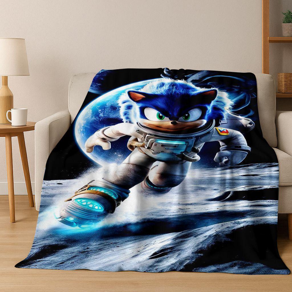 Classic S-Sonic Cartoon Game Flannel Blanket Soft Warm Throw Blanket for Bed Bedroom Living Room Travel Picnic Office Gift Kids