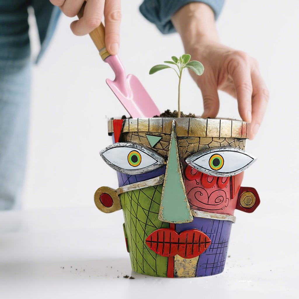 Абстрактный цветочный горшок для лица в стиле Пикассо - Бруталистский плантатор со скульптурным искусством для домашнего декора и посадки