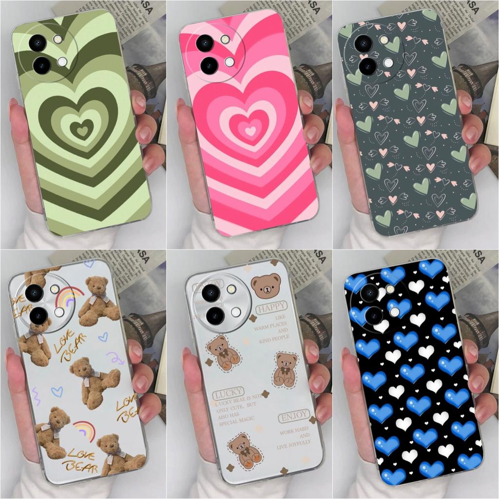 Для Vivo Y38 V40 Lite V30e Vivo Y200e 5G Y28 4G Vivo Y100 (ИДН) Задняя крышка силиконовый мягкий ТПУ прозрачный милый чехол медведь противоударные сумки для телефона для Vivo