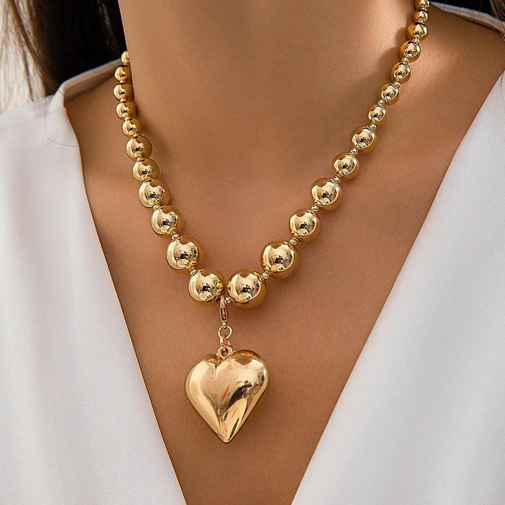 DIEZI Punk Big CCB Heart Pendant Necklace For Women Wedding Party Gift Simple Fashion Plastic Beads Choker Necklace Jewelry