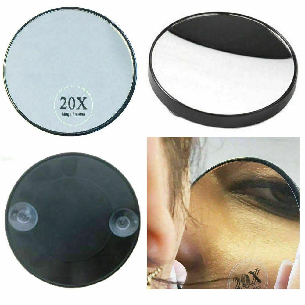 Plastic Cosmetics Tool Black Round Two Suction Cups Makeup Mirror 20X Magnifying Mirror