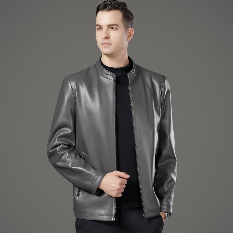 Кожаная куртка мужская из овчины осенне-зимняя воротник-стойка кожаная куртка папы среднего возраста плюс бархатное теплое пальто