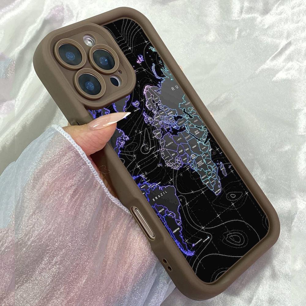 JT10 Эстетичный Мир Карта Телефон для для iPhone 17 16 Pro Max Samsung S26 S25 Ultra A17 A26 A07 Xiaomi 15T Redmi Note 14 Pro Plus Мягкий ТПУ Чехол Обложка