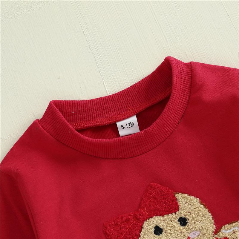Праздничный красный комплект для девочек: свитшот с имбирным пряником и расклешенные брюки