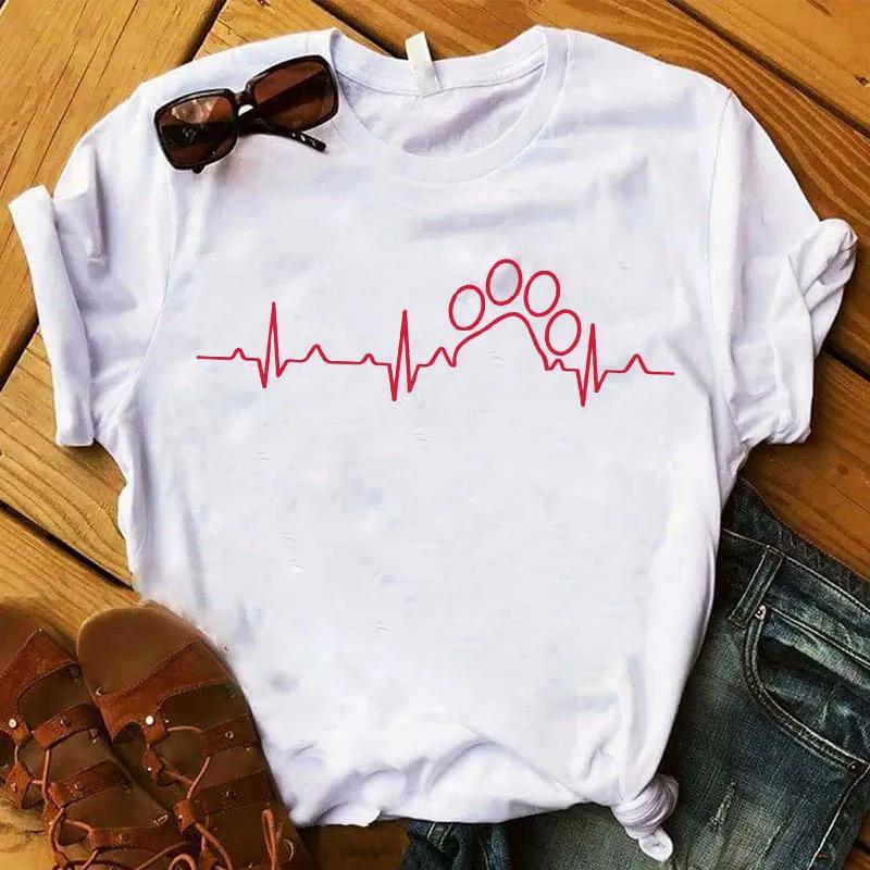 Women T Graphic Flower Never Walk Alone Dog Paw Fashion Printed Top Tshirt Female Tee Shirt Ladies Clothes Tshirt