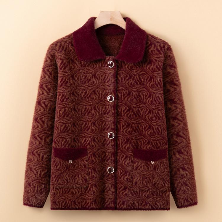 Кардиган-свитер бабушки с лацканами, весенне-осенний, для женщин среднего и пожилого возраста, вязаные куртки, одежда для пожилых с плюшем