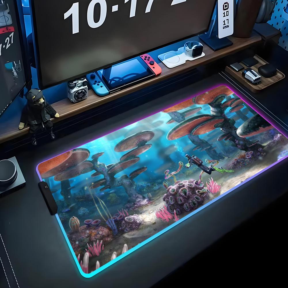 Subnautica Коврик для мыши RGB Игровой коврик для мыши Большой светодиодный коврик Настольный коврик для ПК Светящийся коврик для мыши Большие коврики для клавиатуры Настольный ковер с подсветкой