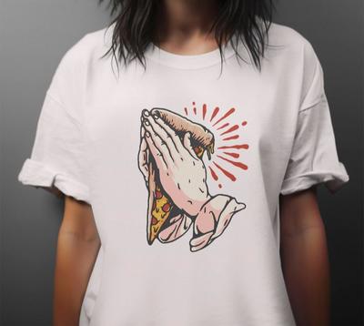 Funny Pizza T-shirt Praying Hand Aesthetic Pizza TeeTumblr Unisex Tee