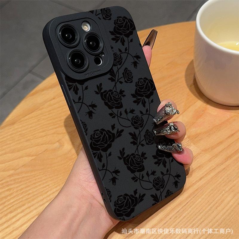 Черная роза для чехла на телефон Apple 16/15promax iphone14/13/12/11 мягкий силикон 17