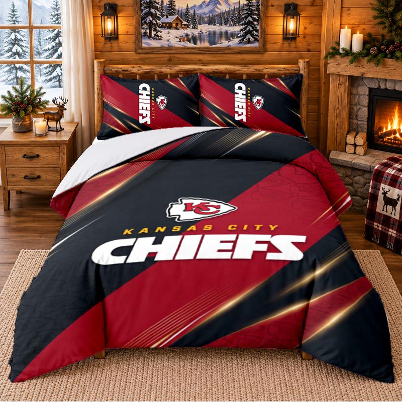 Printed 3Pcs Bedding Set Kansas City Chiefs Pattern Bed Sheet Pillowcase For Bedroom Decor