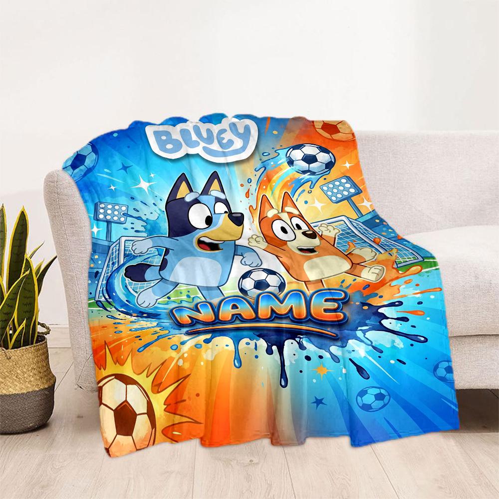 Soccer Fun Bluey Personalized Text Blanket Gift Customizable Blanket Soft Warm Cozy Suitable for Sofa Office Nap Living Room Ideal for All Seasons