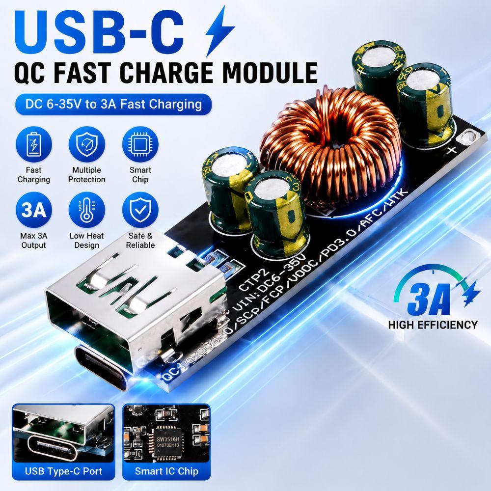 60W 6-35V Fast Charging Module USB Type C Quick Charge Adapter Step-Down Power Module  Mobile Phone