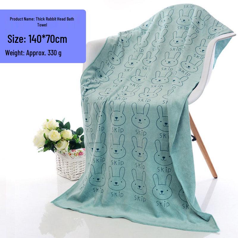 Пляжное полотенце из микрофибры с мультяшным кроликом - Впитывающее, Мягкое, Без ворса для взрослых