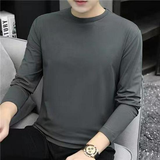 Korean Style Men's Long-Sleeve Shirts Solid Color Casual T-Shirt - Autumn/Winter Round Neck Pullovers