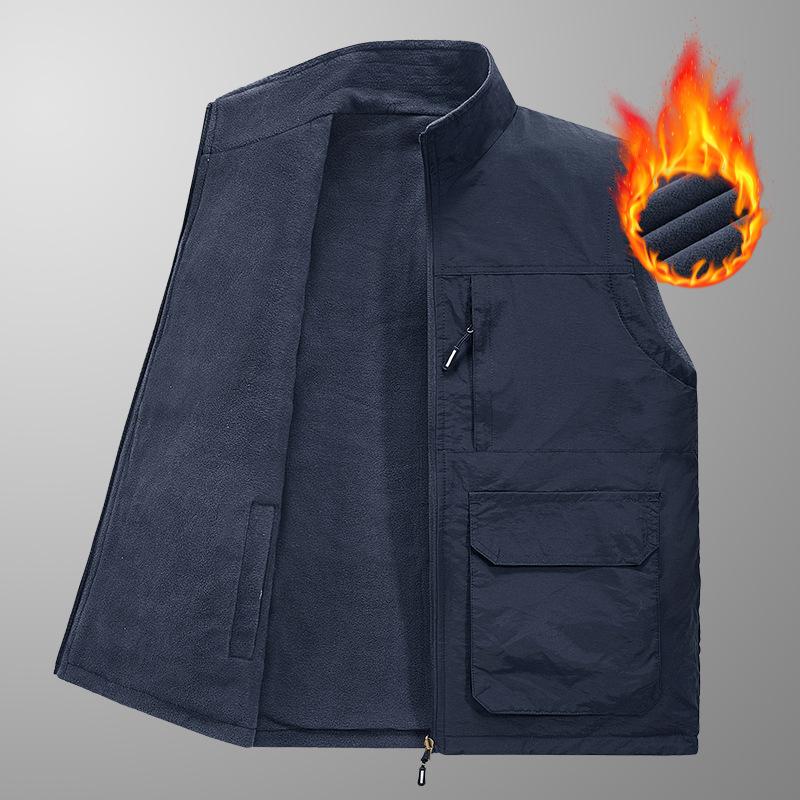 Зимний новый утолщенный двусторонний флисовый жилет на флисовой подкладке, свободный жилет больших размеров с несколькими карманами для мужчин