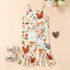 Little Girl Tank Romper Cute Sleeveless Buckle Rooster Flower Print Flare Leg Jumpsuit Baby Toddler Girl Overalls