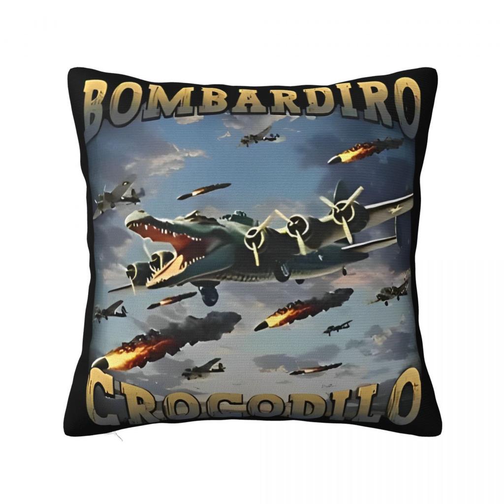 Мем Мозговая Гниль Bombardino Crocodilo Наволочка Чехол для Подушки Креативный Декор на Молнии Чехол для Декоративной Подушки на Сиденье 45x45см