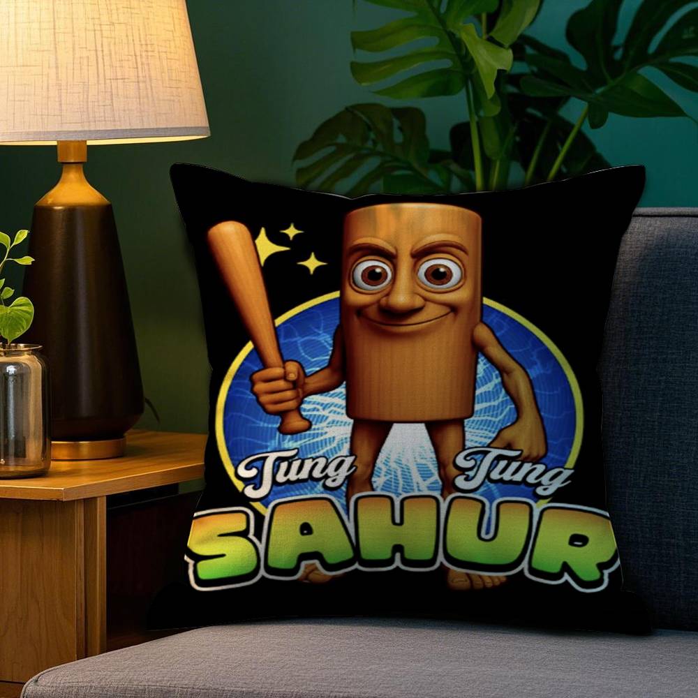 Italian Brain Rot Meme Tralalero Tralala Pillow Case Happy Atmosphere Short Plush Double-sided Printing Home Cushion Cover