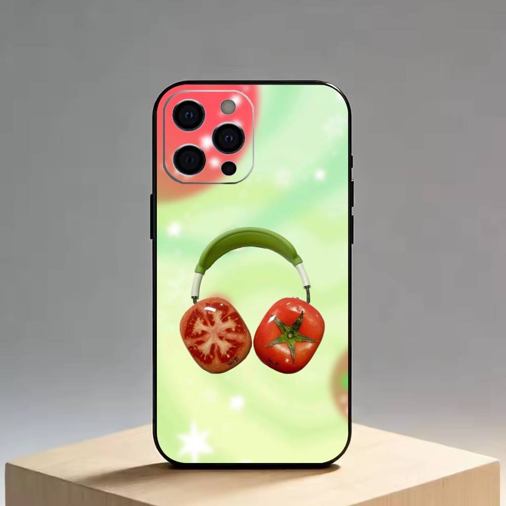 Помидор Мультяшный Милый Креативный Чехол Для Телефона Для iPhone 17, 16, 15, 14, 13, 12, 11 Plus, Pro Max, Другие Мягкий Черный Чехол