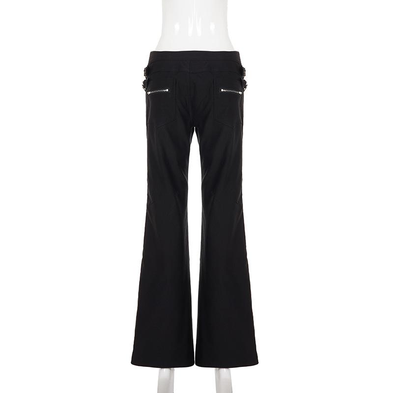 Women's Flare Pants Low Waist Slim Fit Y2K Metal Button Design Casual