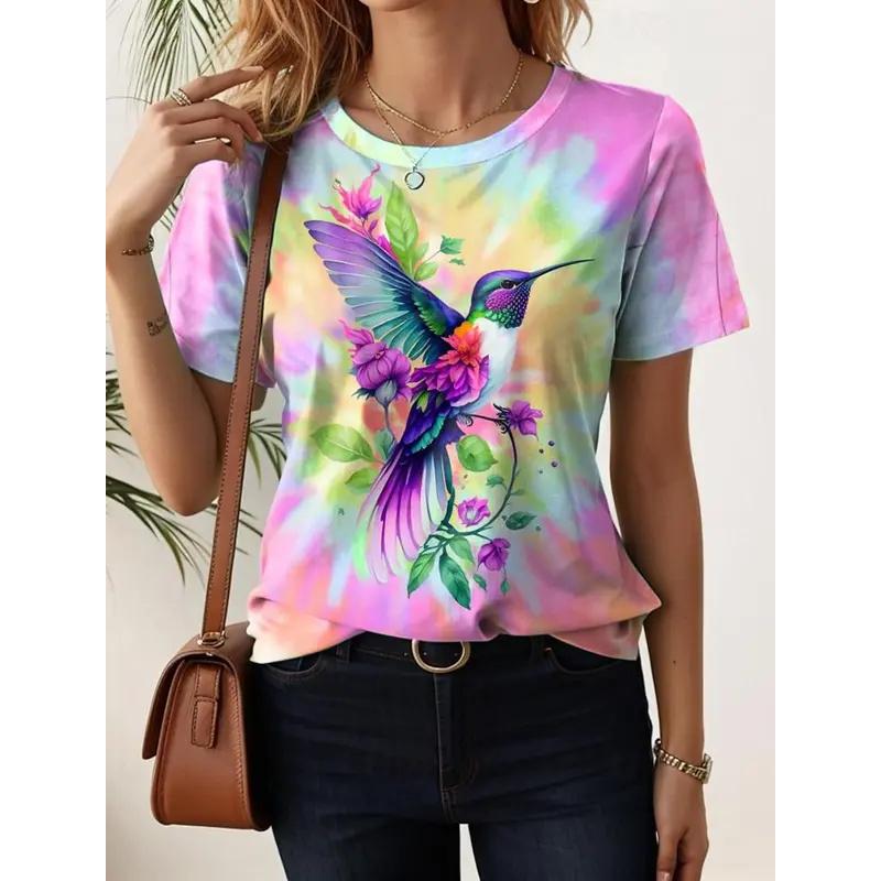 Женская футболка с рисунком колибри, летние, с коротким рукавом, модная, сексуальная, женская одежда, футболки с принтом Y2k, повседневная одежда Wowen