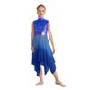 Girls Worship Dance Dress Mock Neck Sleeveless Asymmetrical Hem Shiny Sequins Bodice Liturgical Costume