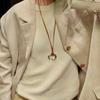 U-Shaped Horseshoe Metal Pendant Necklace Female Niche Design Coffee Colored Leather Rope Long Sweater Chain